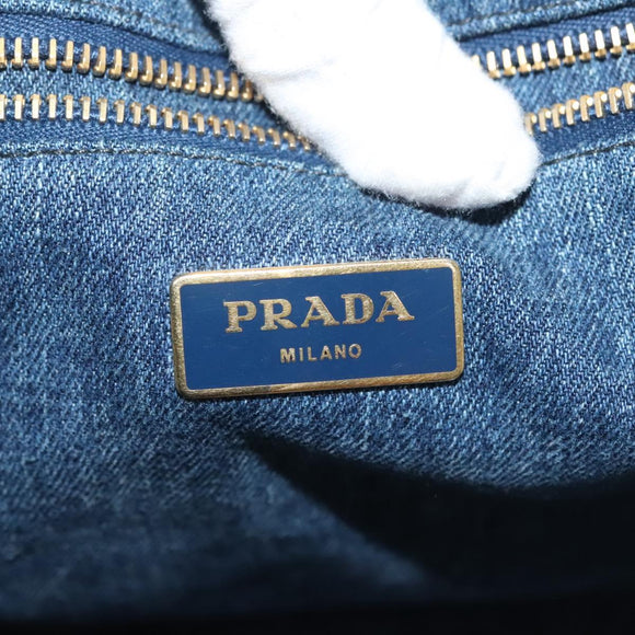 PRADA Canapa GM Hand Bag Denim Blue Gold Auth 139546