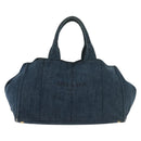 PRADA Canapa GM Hand Bag Denim Blue Gold Auth 139546-2