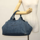 PRADA Canapa GM Hand Bag Denim Blue Gold Auth 139546-22