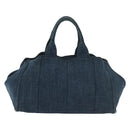 PRADA Canapa GM Hand Bag Denim Blue Gold Auth 139546-3