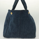 PRADA Canapa GM Hand Bag Denim Blue Gold Auth 139546-4