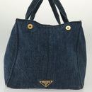 PRADA Canapa GM Hand Bag Denim Blue Gold Auth 139546-5
