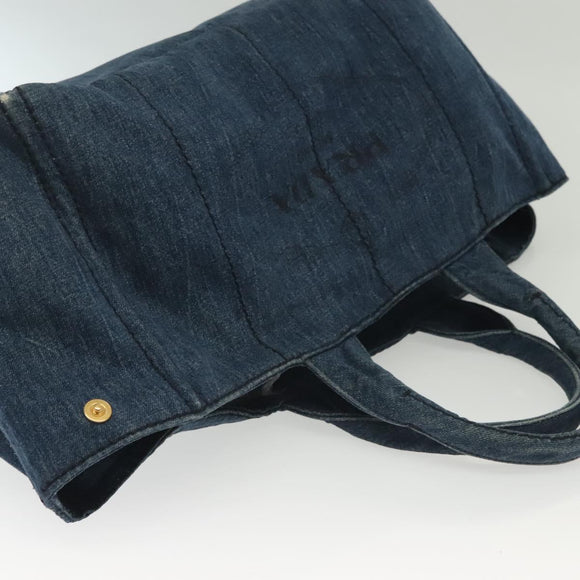 PRADA Canapa GM Hand Bag Denim Blue Gold Auth 139546