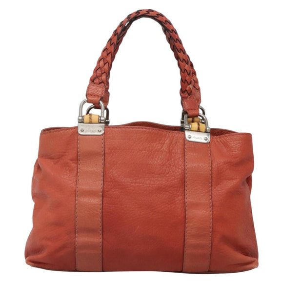 GUCCI Bamboo Tote Bag Leather Red Silver 232947 Auth 139547