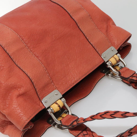 GUCCI Bamboo Tote Bag Leather Red Silver 232947 Auth 139547