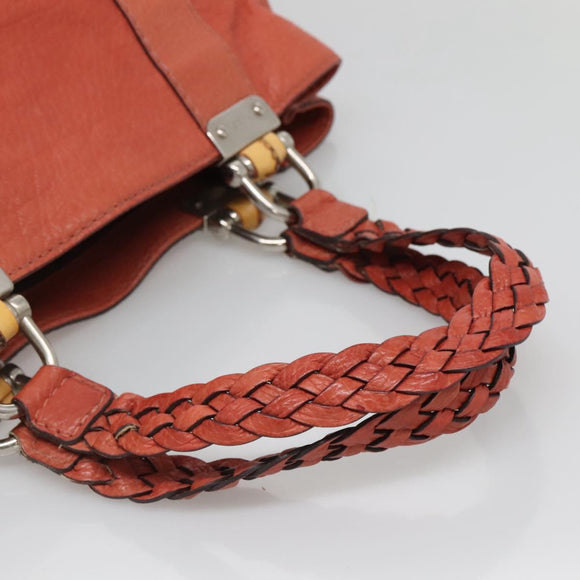 GUCCI Bamboo Tote Bag Leather Red Silver 232947 Auth 139547