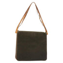 CELINE C Macadam Canvas Shoulder Bag Suede Brown Gold Auth 139556-1