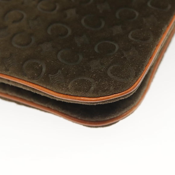 CELINE C Macadam Canvas Shoulder Bag Suede Brown Gold Auth 139556