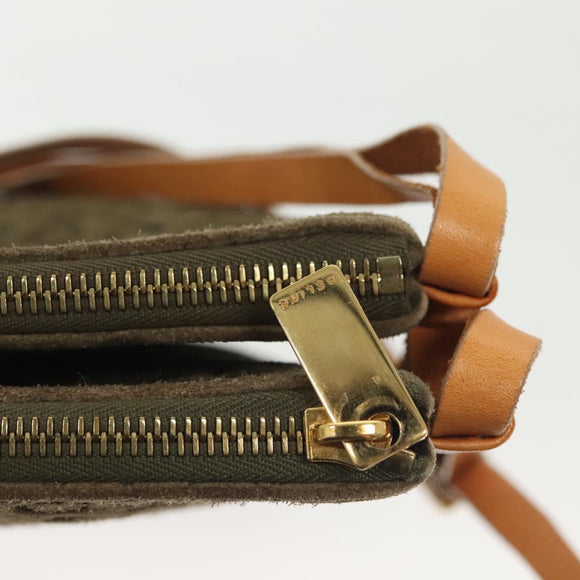 CELINE C Macadam Canvas Shoulder Bag Suede Brown Gold Auth 139556