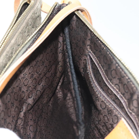 CELINE C Macadam Canvas Shoulder Bag Suede Brown Gold Auth 139556