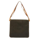 CELINE C Macadam Canvas Shoulder Bag Suede Brown Gold Auth 139556-2