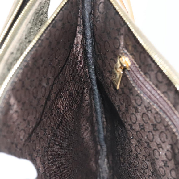 CELINE C Macadam Canvas Shoulder Bag Suede Brown Gold Auth 139556
