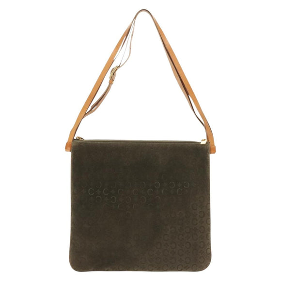 CELINE C Macadam Canvas Shoulder Bag Suede Brown Gold Auth 139556