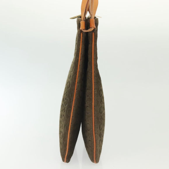 CELINE C Macadam Canvas Shoulder Bag Suede Brown Gold Auth 139556