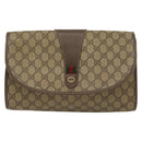 GUCCI GG Supreme Web Sherry Line Clutch Bag PVC Beige 156 01 031 Auth 139574-13