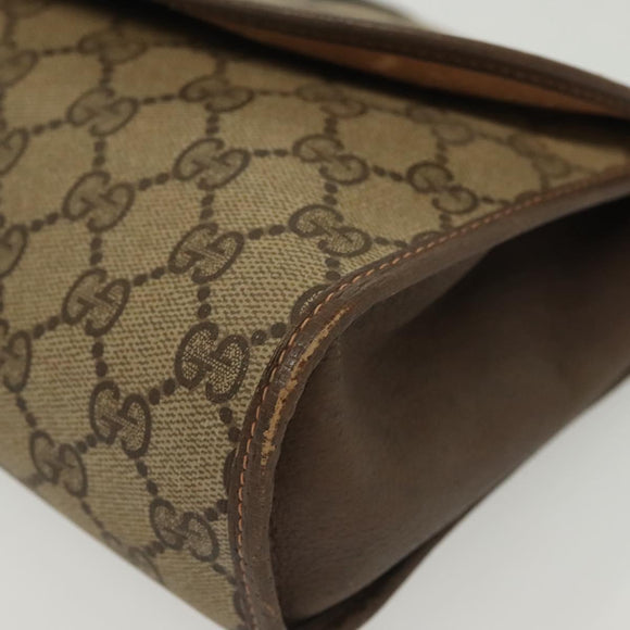 GUCCI GG Supreme Web Sherry Line Clutch Bag PVC Beige 156 01 031 Auth 139574