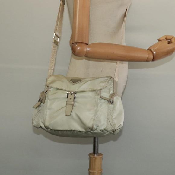 PRADA Shoulder Bag Nylon Ivory Silver Auth 139575