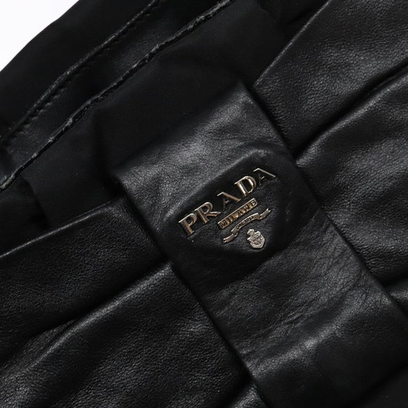 PRADA Hand Bag Nylon Silver Black Auth 139576
