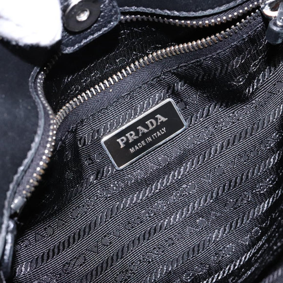 PRADA Hand Bag Nylon Silver Black Auth 139576