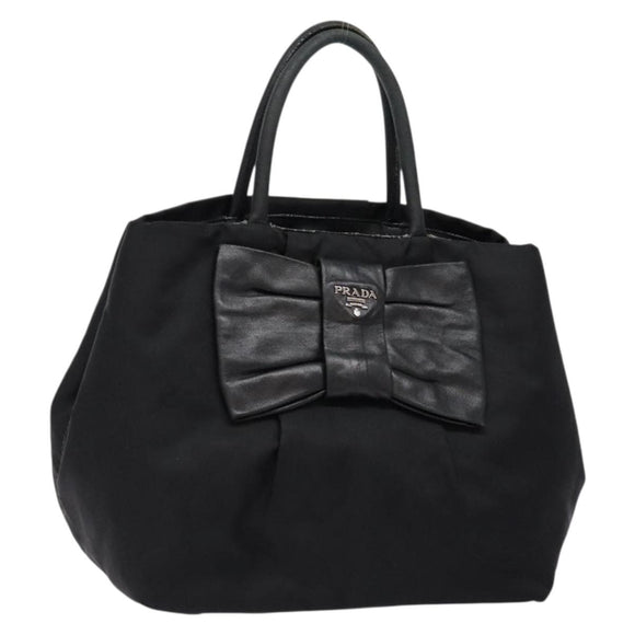 PRADA Hand Bag Nylon Silver Black Auth 139576
