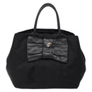 PRADA Hand Bag Nylon Silver Black Auth 139576-13