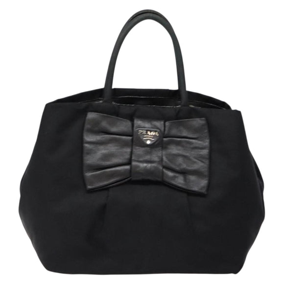 PRADA Hand Bag Nylon Silver Black Auth 139576