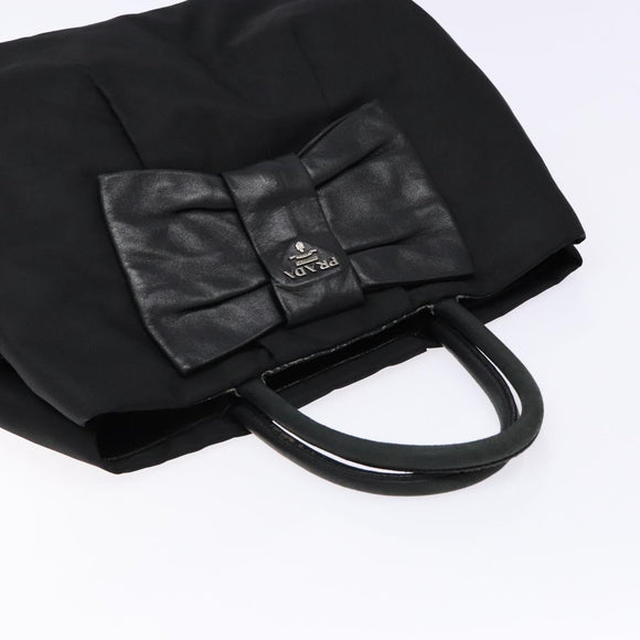 PRADA Hand Bag Nylon Silver Black Auth 139576