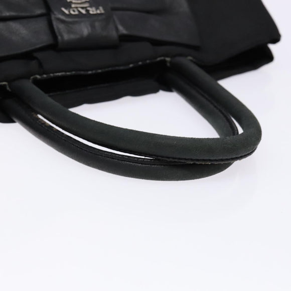 PRADA Hand Bag Nylon Silver Black Auth 139576