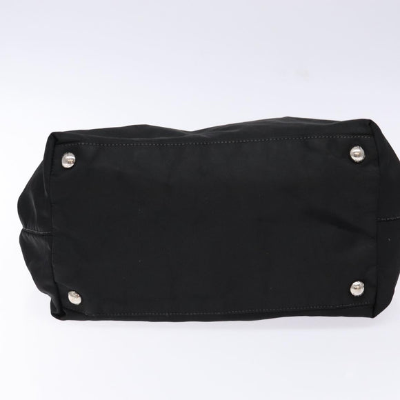 PRADA Hand Bag Nylon Silver Black Auth 139576