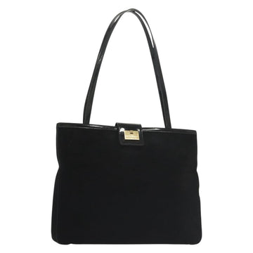 Salvatore Ferragamo Shoulder Bag Suede Black Gold Auth 139577