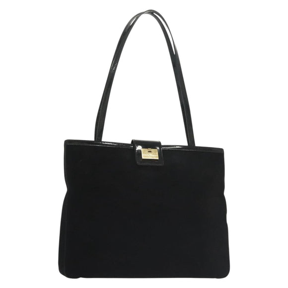 Salvatore Ferragamo Shoulder Bag Suede Black Gold Auth 139577