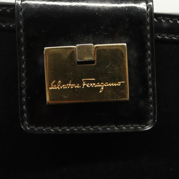 Salvatore Ferragamo Shoulder Bag Suede Black Gold Auth 139577