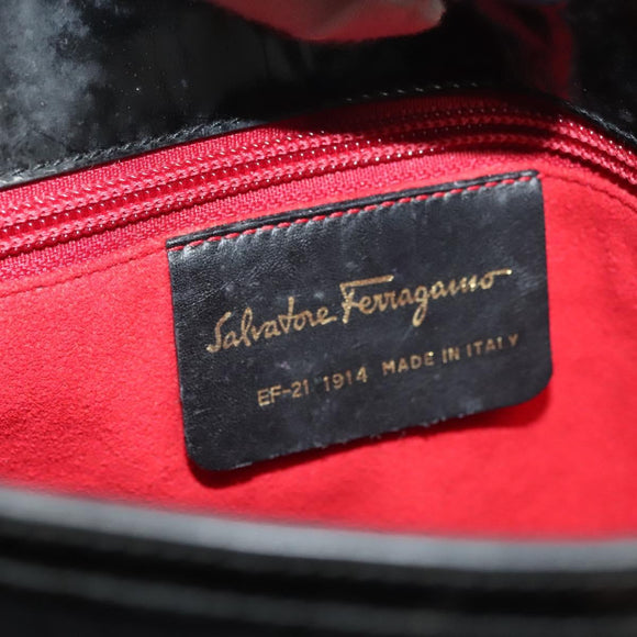 Salvatore Ferragamo Shoulder Bag Suede Black Gold Auth 139577