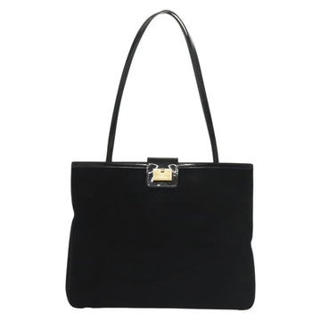 Salvatore Ferragamo Shoulder Bag Suede Black Gold Auth 139577 - 0