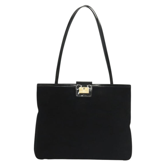 Salvatore Ferragamo Shoulder Bag Suede Black Gold Auth 139577