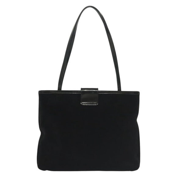 Salvatore Ferragamo Shoulder Bag Suede Black Gold Auth 139577
