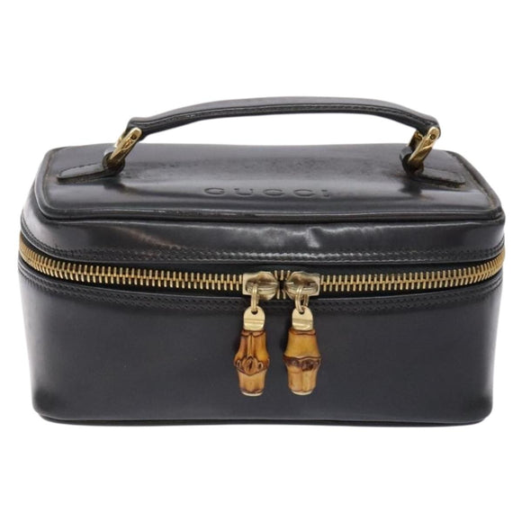 GUCCI Bamboo Vanity Hand Bag Patent leather Navy Gold 032 1705 0151 Auth 139591