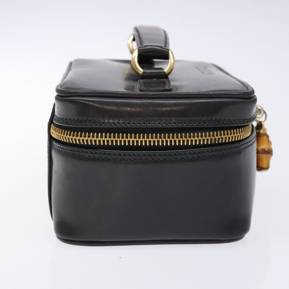 GUCCI Bamboo Vanity Hand Bag Patent leather Navy Gold 032 1705 0151 Auth 139591