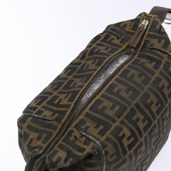 FENDI Zucca Canvas Vanity Pouch Black Brown Auth 139592