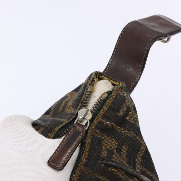 FENDI Zucca Canvas Vanity Pouch Black Brown Auth 139592