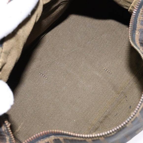 FENDI Zucca Canvas Vanity Pouch Black Brown Auth 139592