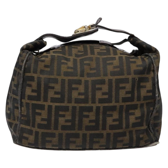 FENDI Zucca Canvas Vanity Pouch Black Brown Auth 139592