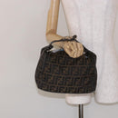 FENDI Zucca Canvas Vanity Pouch Black Brown Auth 139592-23