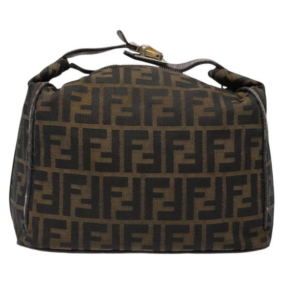 FENDI Zucca Canvas Vanity Pouch Black Brown Auth 139592