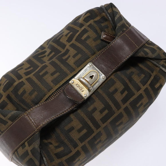 FENDI Zucca Canvas Vanity Pouch Black Brown Auth 139592