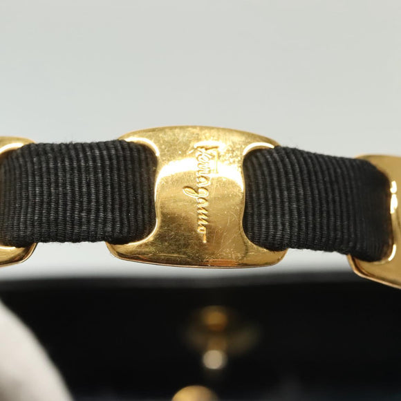 Salvatore Ferragamo Vala Hand Bag Canvas Black Gold Auth 139593