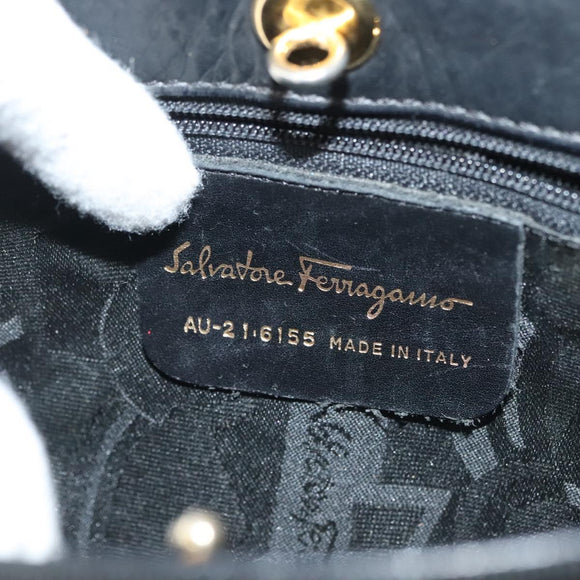 Salvatore Ferragamo Vala Hand Bag Canvas Black Gold Auth 139593