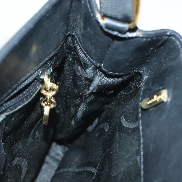 Salvatore Ferragamo Vala Hand Bag Canvas Black Gold Auth 139593