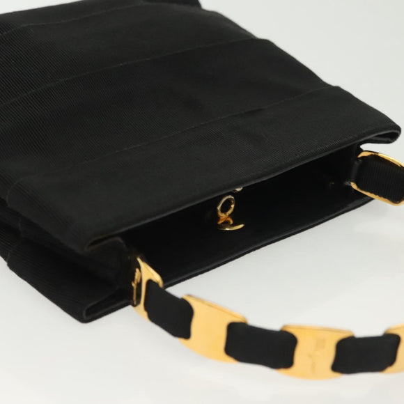 Salvatore Ferragamo Vala Hand Bag Canvas Black Gold Auth 139593