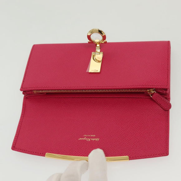Salvatore Ferragamo Gancini Long Wallet Leather Pink Gold Auth 139609